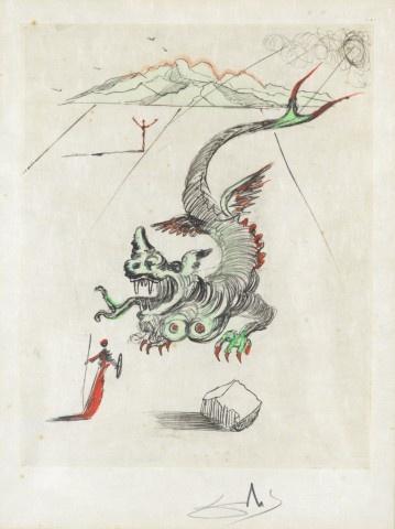Salvador Dali, gravure, le dragon vert - Expertisez.com