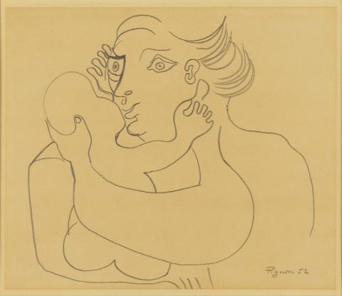 Edouard Pignon, mère et enfant, dessin