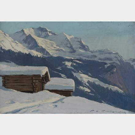 Charles CONTENCIN (1898-1955) - Wengen en hiver - Huile sur carton