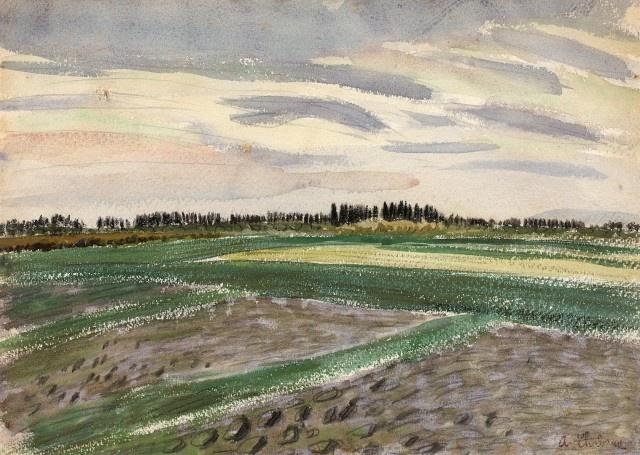 Auguste Chabaud, aquarelle, paysage de la Crau