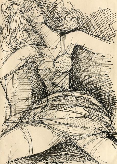 Marcel Gromaire, jeune femme assise de face, dessin