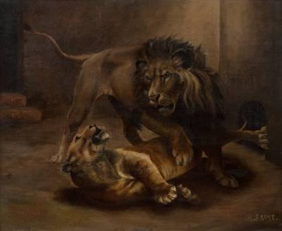 Antoine Louis Barye, couple de lions, tableau