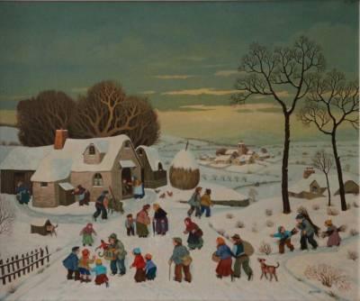 Jean Axatard, village sous la neige, tableau