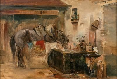Camille Roqueplan, cheval et âne, tableau