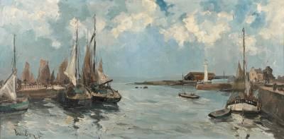Fernand Herbo, bateaux au port,tableau