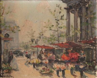 Georges Lapchine, marché aux fleurs, tableau
