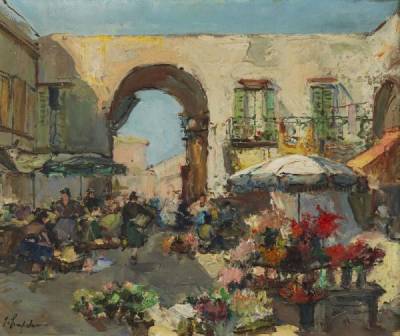 Georges Lapchine, marché aux fleurs à Nice, tableau