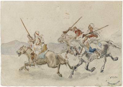 Georges Washington, trois cavaliers, dessin