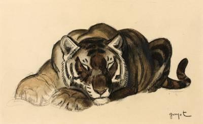 Georges Lucien Guyot, tigre couché, dessin