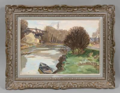 Henri Pailler, barque sur le rivière, tableau