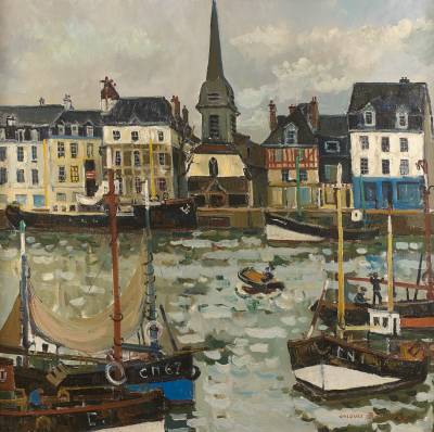 Jacques Bouyssou, le port de Honfleur, tableau,