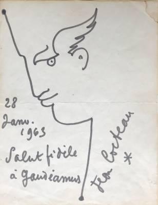 Jean Cocteau, profil, encre