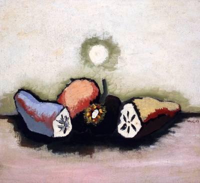 Jean Lurçat, trois fruits coupés, tableau