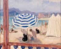 Henri Lebasque, parasol bleu et tentes, tableau