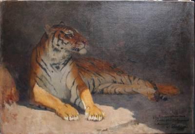 Gustave Surand, lion assis, tableau