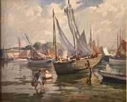Henri Barnoin, port à marée basse, tableau