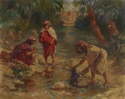 Arthur Bridgman, jeune filles au bord de l'oued