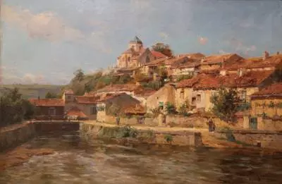 Edmond Petitjean village animé au bord de l'eau