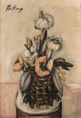 Franz Priking, panier fleuri, tableau